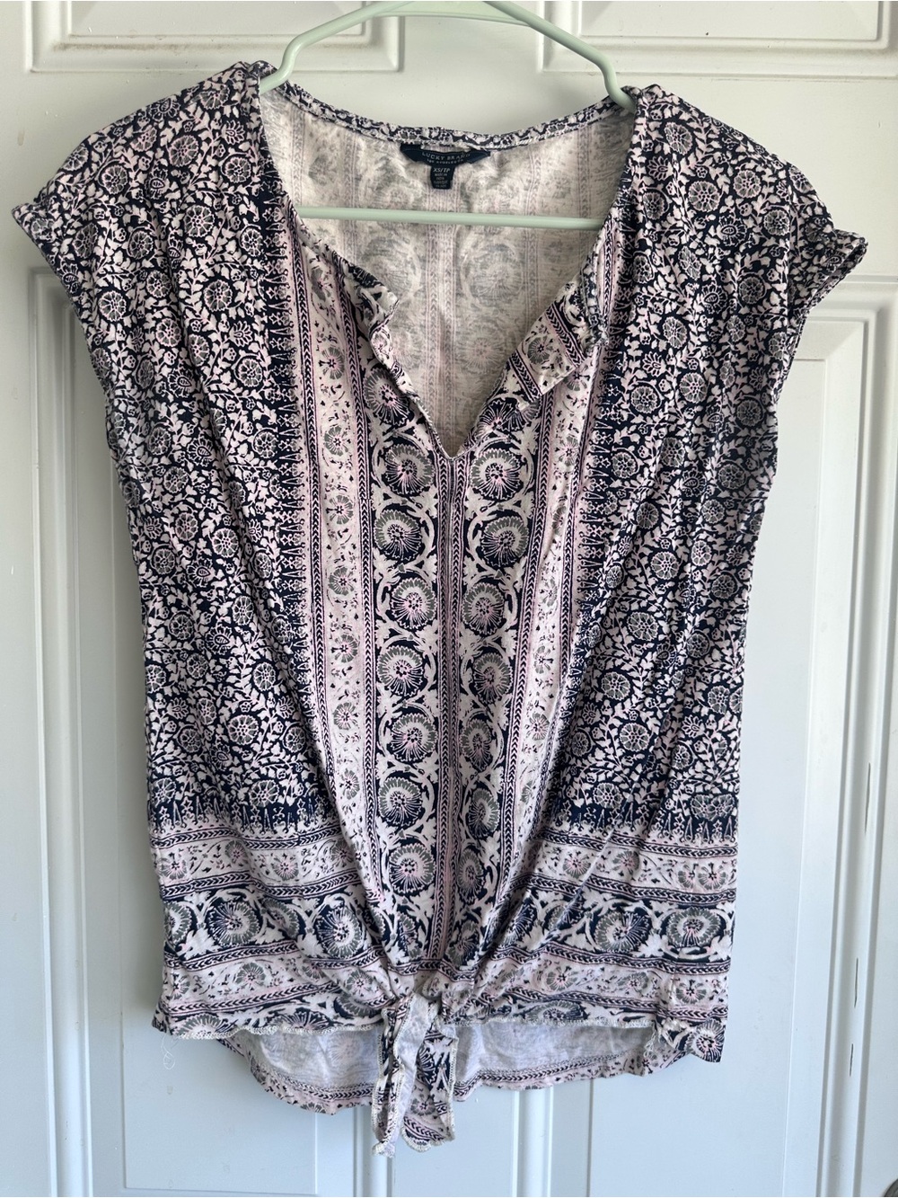 Lucky Brand Pink & Blue Printed Tie-Front Tunic